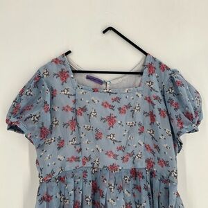 The Handloom Project Handmade Floral Babydoll Pastel Blue Georgette Dress